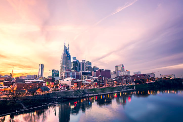 The Nashville Tennessee Skyline at sunset