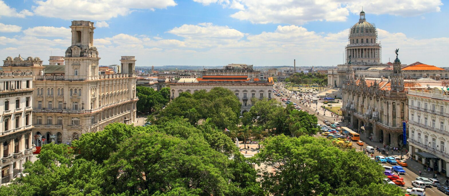 aerial view of the city center and coastline in Havana, Cuba