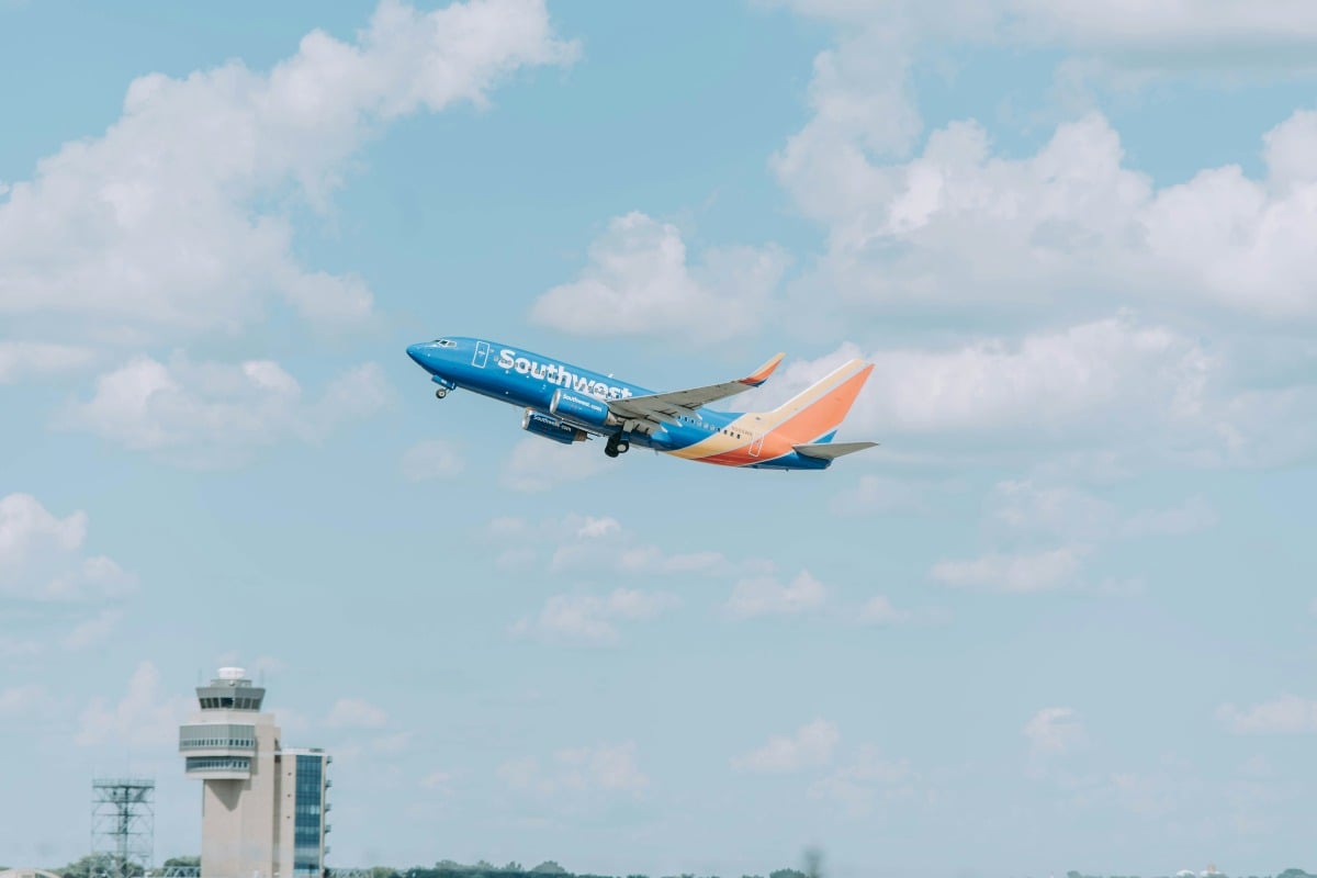 Southwest Airlines Airplane taking off mid-air