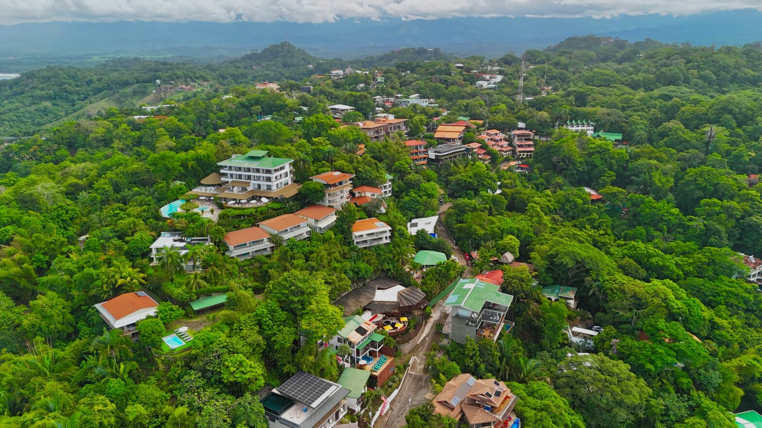 aerial view of the city and mountains of Quepos (Manuel Antonio), Costa Rica