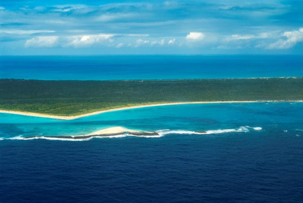 aerial view of Cat Island, The Bahamas, on a sunny day