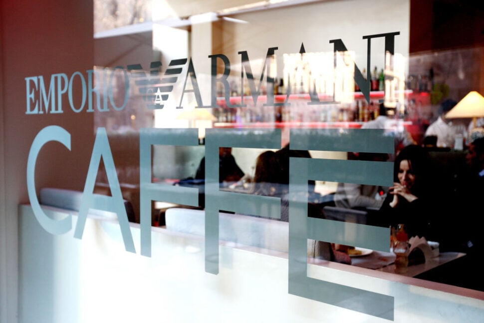 Customers relax in the Emporio Armani store cafe in Milan, Italy