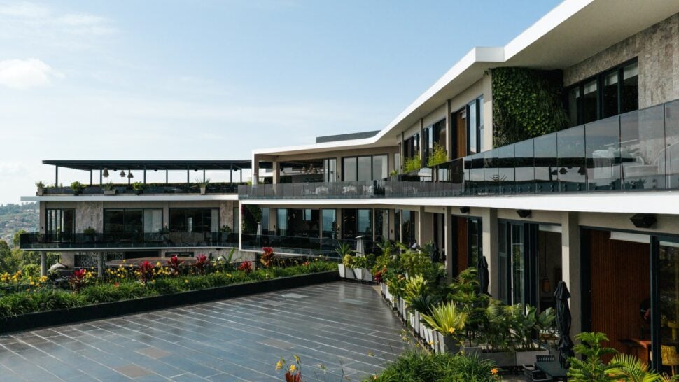 exterior drone shot of The Pinnacle Kigali in Rwanda