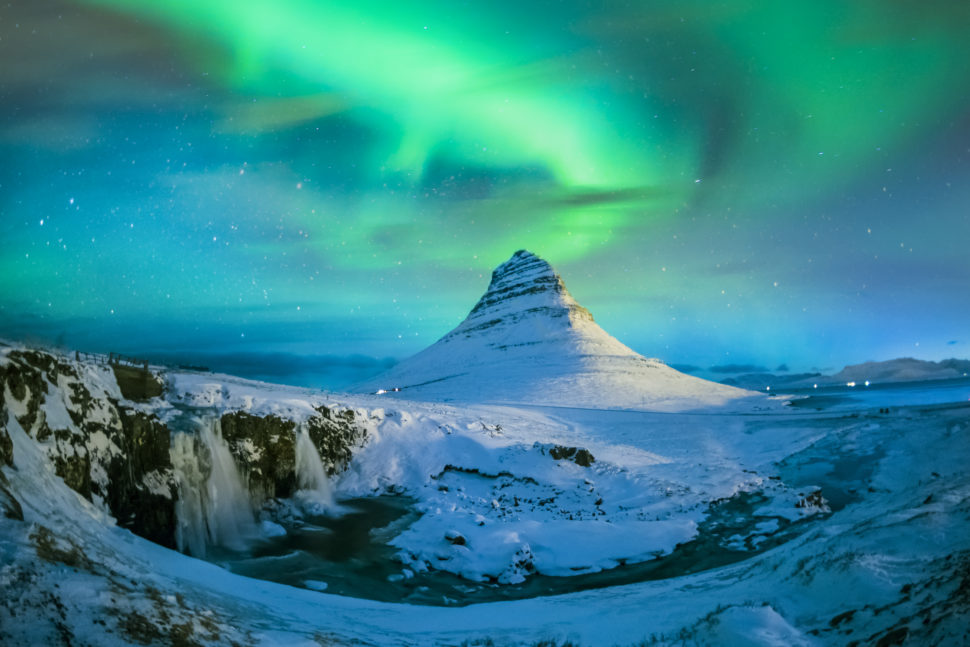 Northern lights at Mount Kirkjufell, Iceland