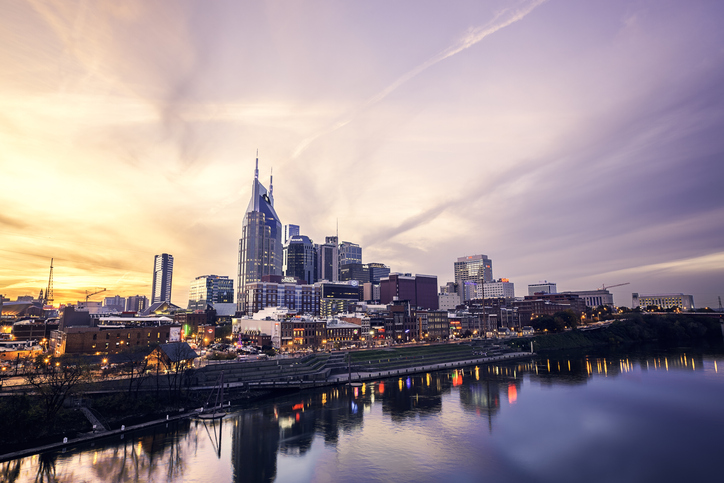 The Nashville Tennessee Skyline at sunset