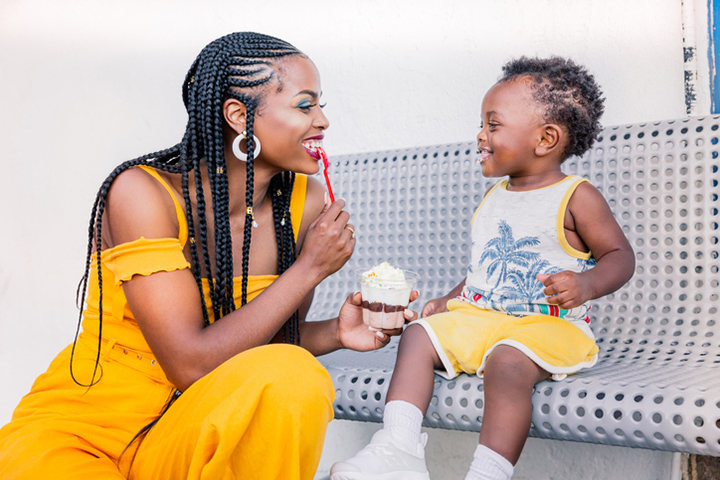 Mother and son enjoying ice cream