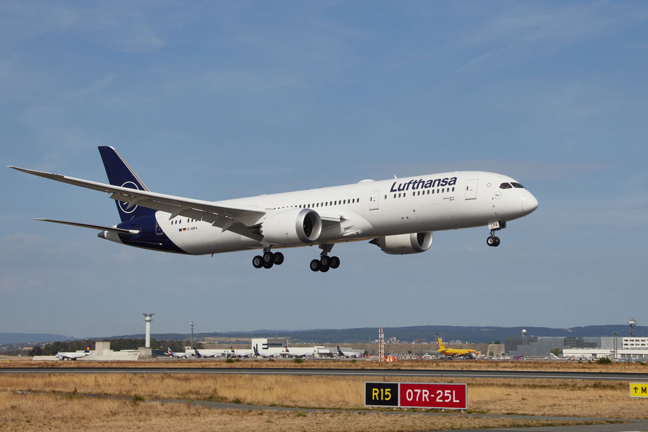 Lufthansa aircraft taking off on the runway