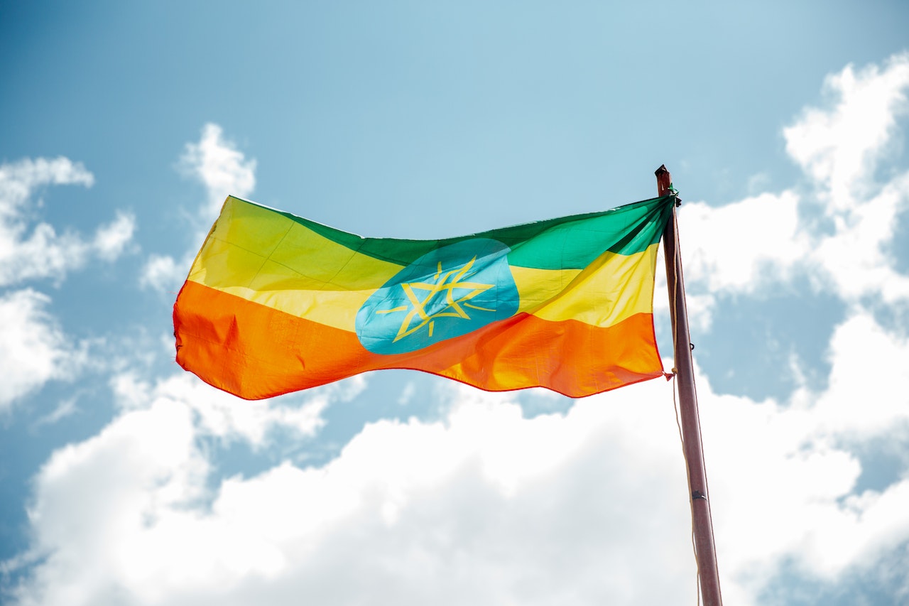 Flag of Ethiopia waving in the air