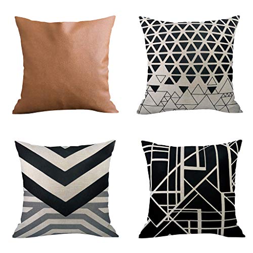 Sobeikre 45x45 Mixed Leather Style Geometric 4Pc Pillowcase