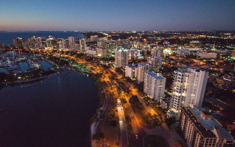 Sarasota Florida skyline at dusk