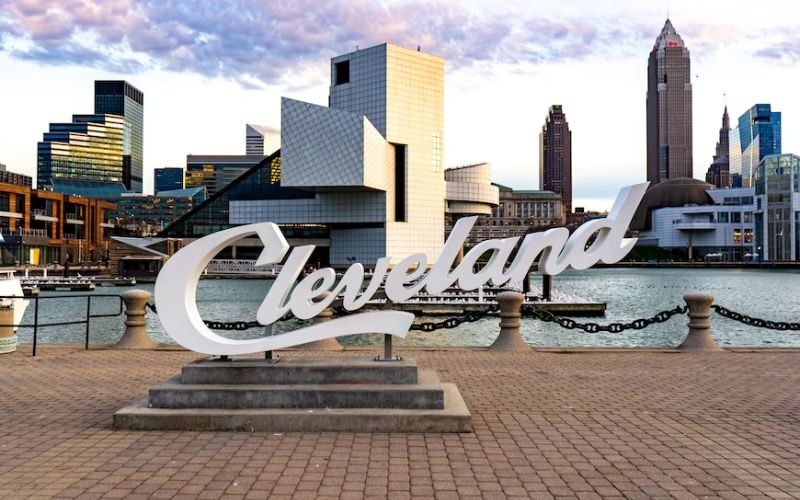 Cleveland sign in front of the city skyline - Things to Do in Cleveland Ohio in Spring