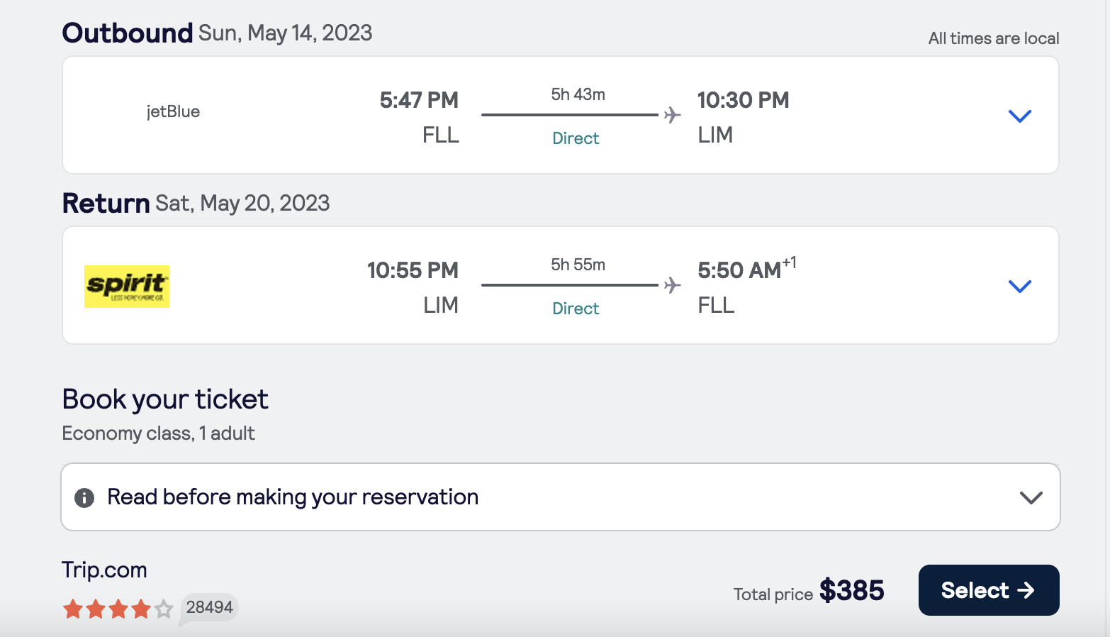 Fort Lauderdale, Florida To Lima, Peru