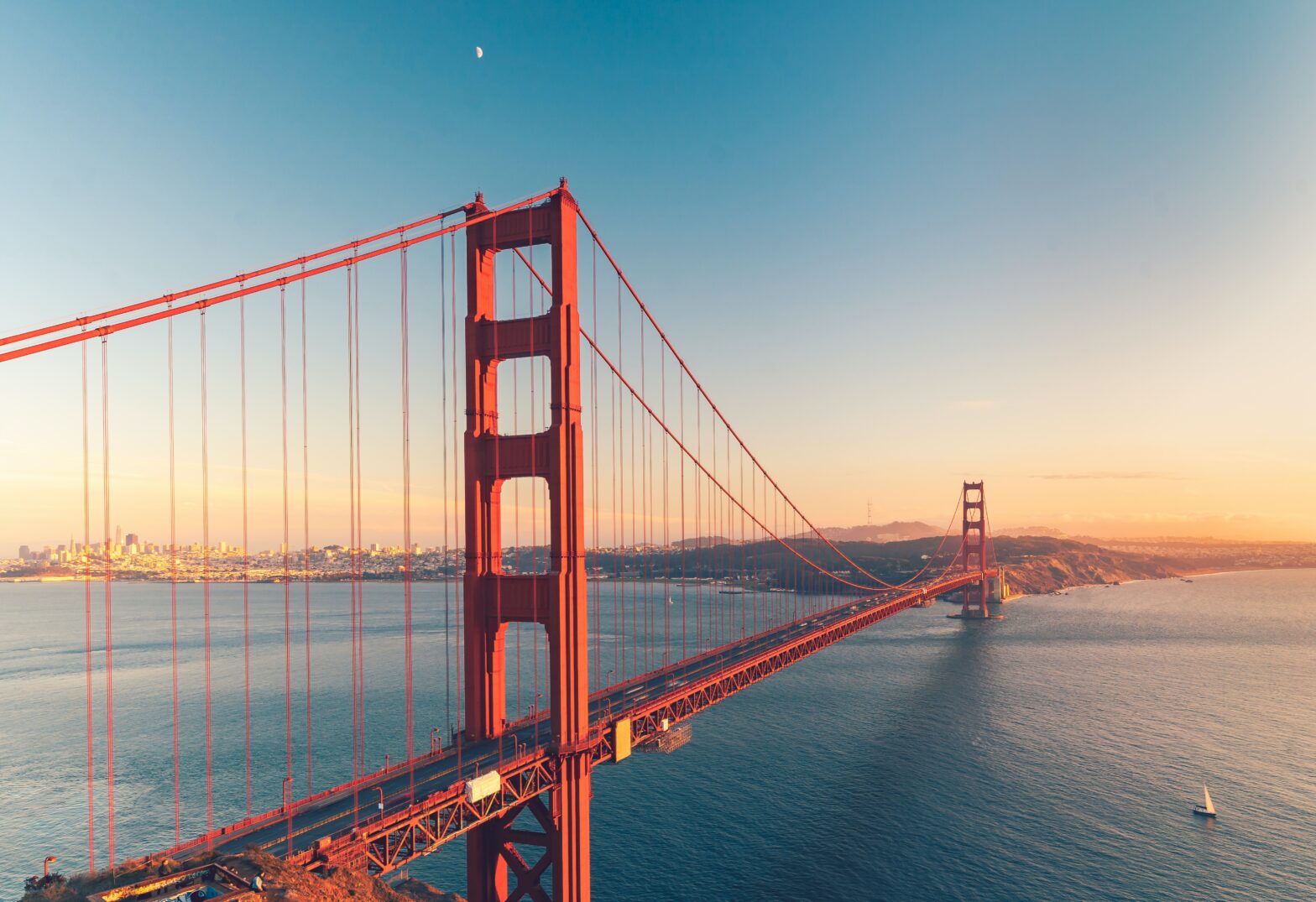 sunset view of the Golden Gate Bridge in San Francisco, The Bay Area