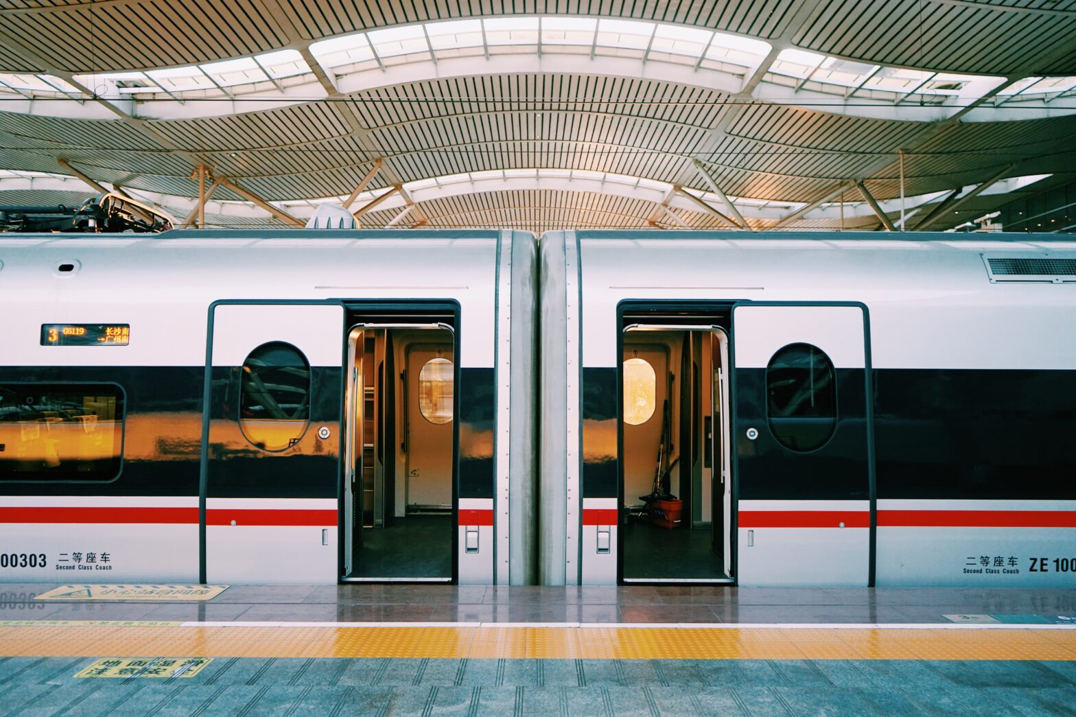 open doors of a train a station stop