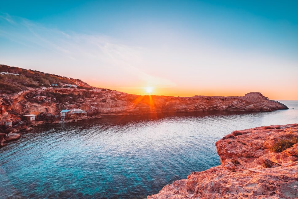 sea and land view in the afternoon in Ibiza, a destination perfect an adult only hotel stay in Europe