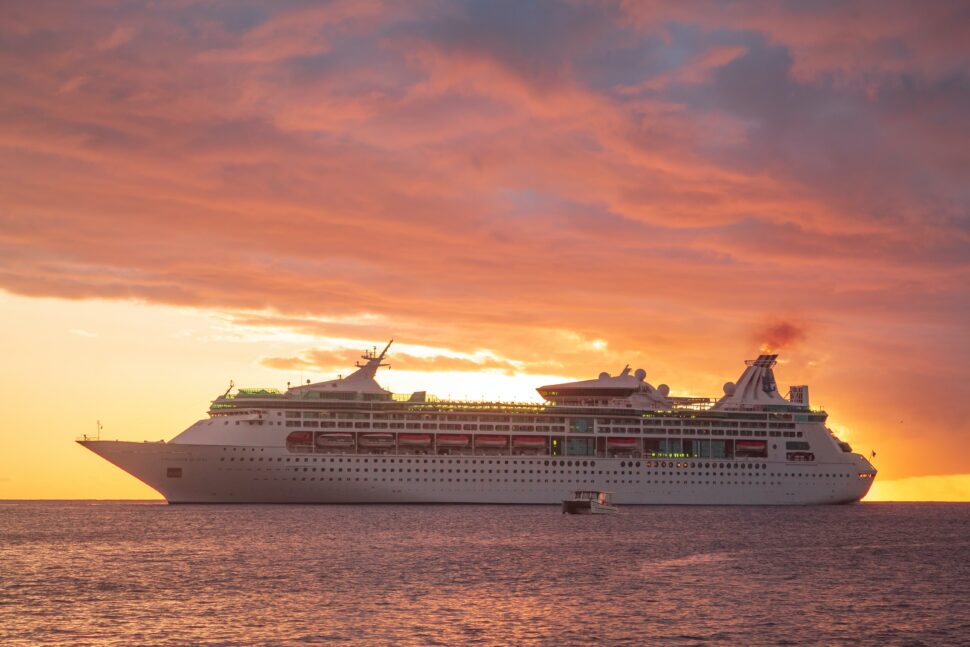 cruise at sea during sunset