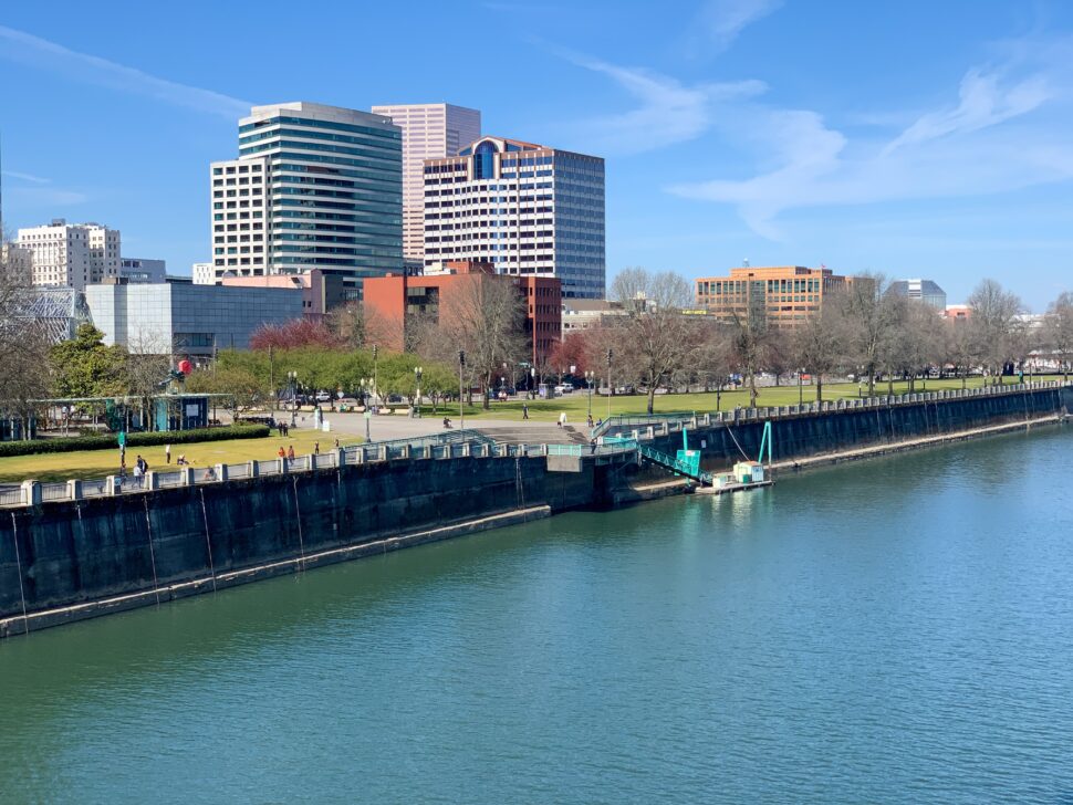 river view of city buildings in Portland Oregon