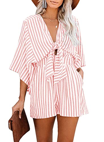 Women's Casual Shorts Tie Waist Striped Jumpsuit