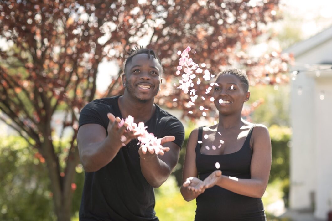 Black couple celebrating