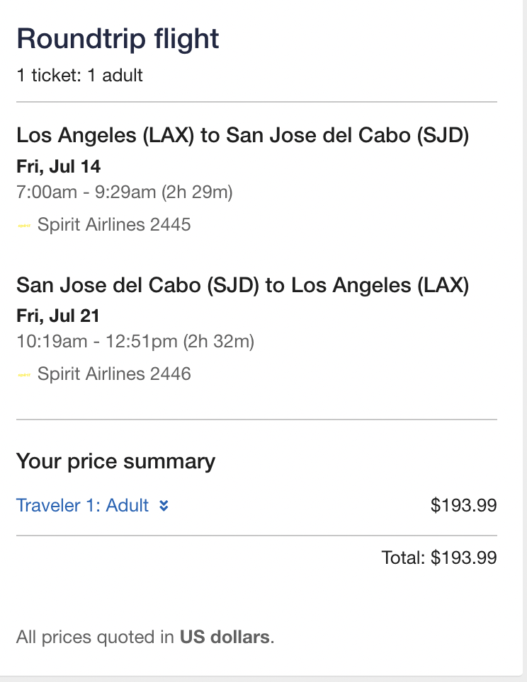 San Jose del Cabo, Mexico For $194 Round Trip