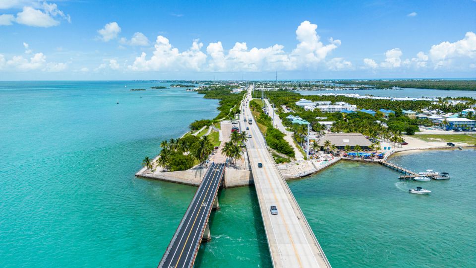 Aerial view of the island Marathon Key and the Seven Mile Bridge