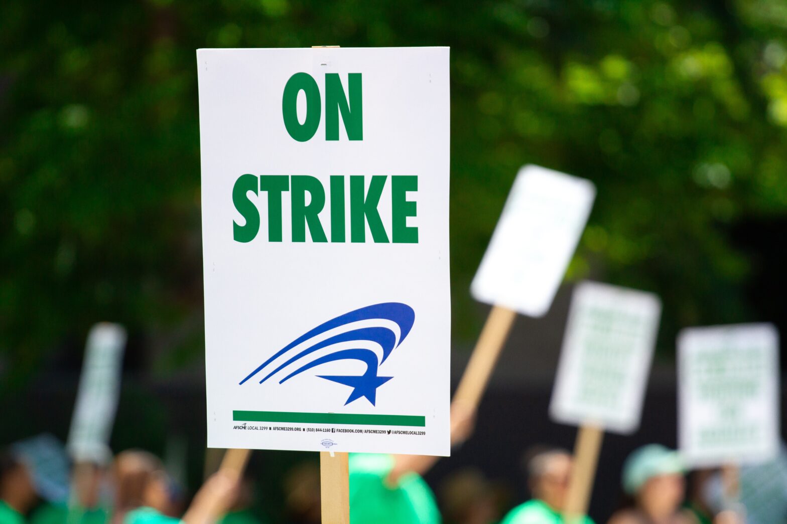 on strike sign at protests