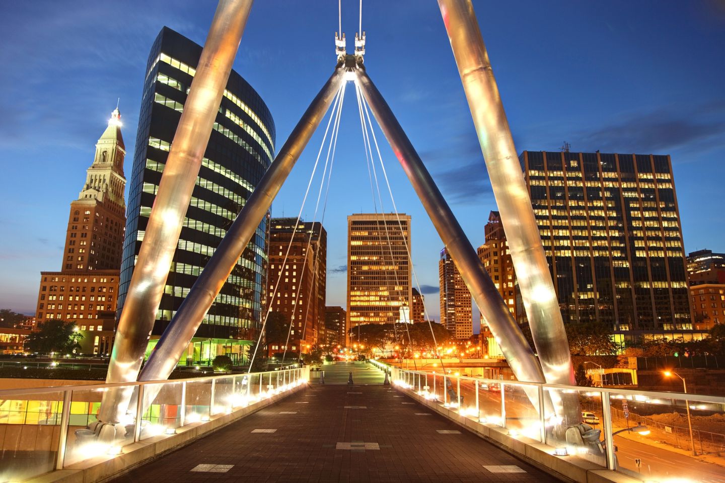 bridge at night in Hartford Connecticut