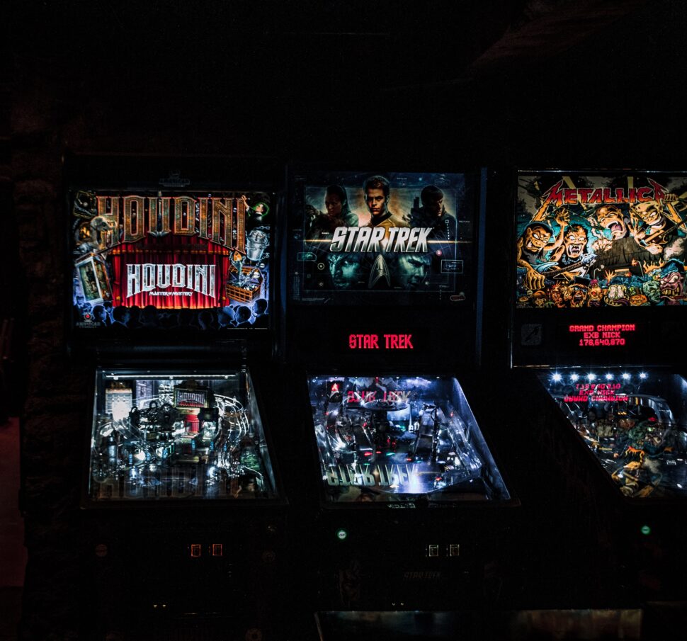 Photo of pinball machines at Replay Lincoln Park.