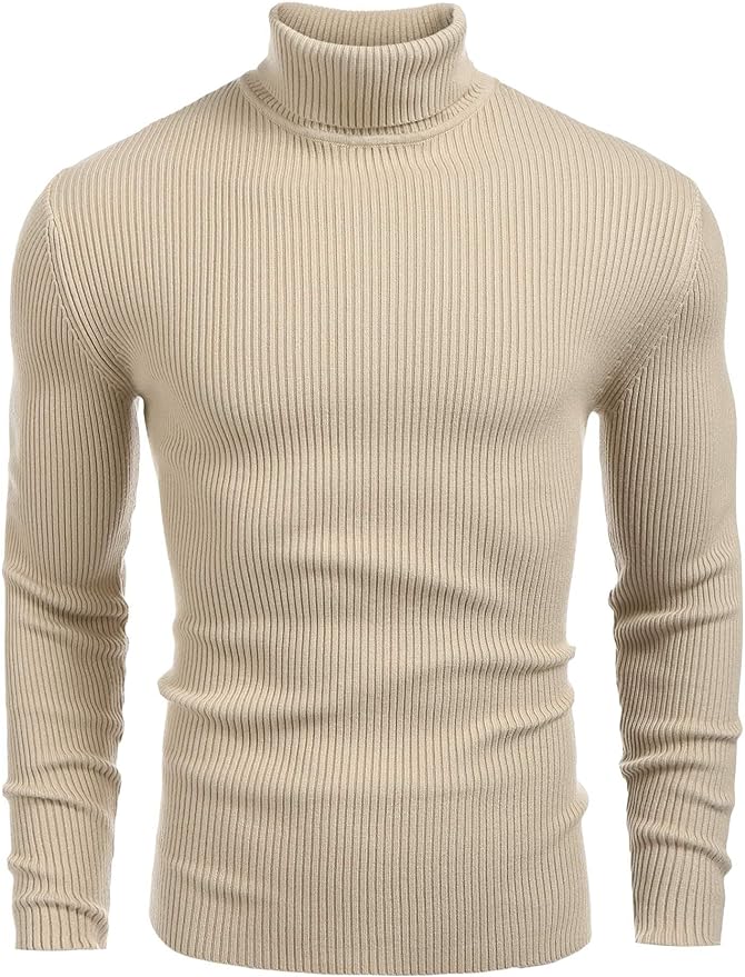 COOFANDY Mens Ribbed Slim Fit Knitted Pullover Turtleneck Sweater