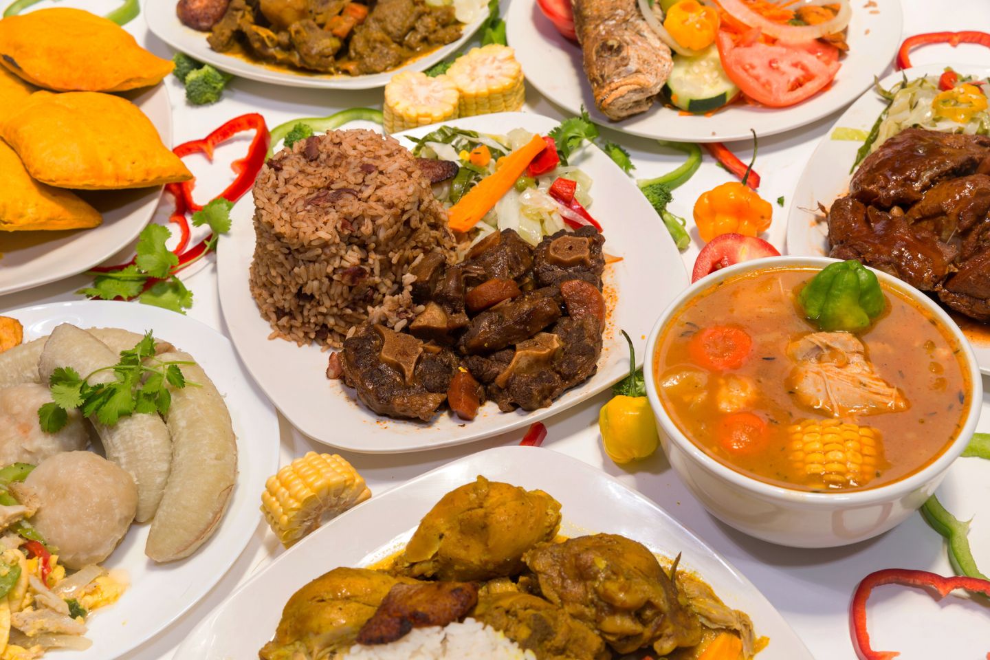 Jamaican food on a table