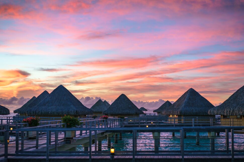 Bora Bora is the main filming location of the movie "Couples Retreat" due to its striking views. pictured: Bora Bora overwater bungalowa