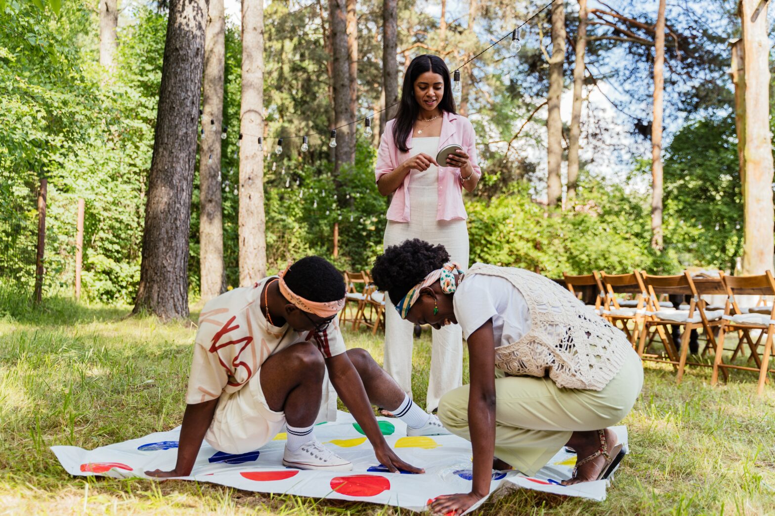 family playing game outdoors