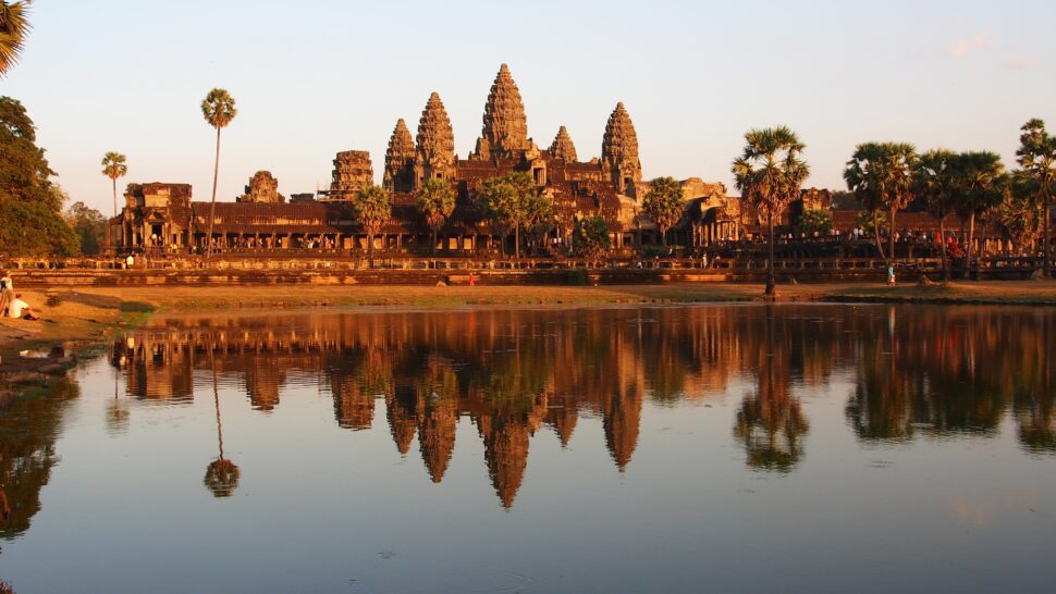 Ancient temple, Angkor Wat reflected on water