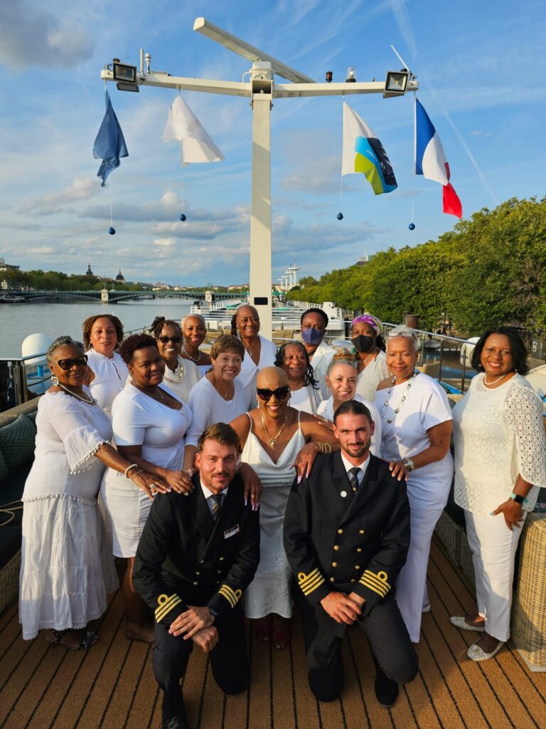 women on a cruise wearing all white