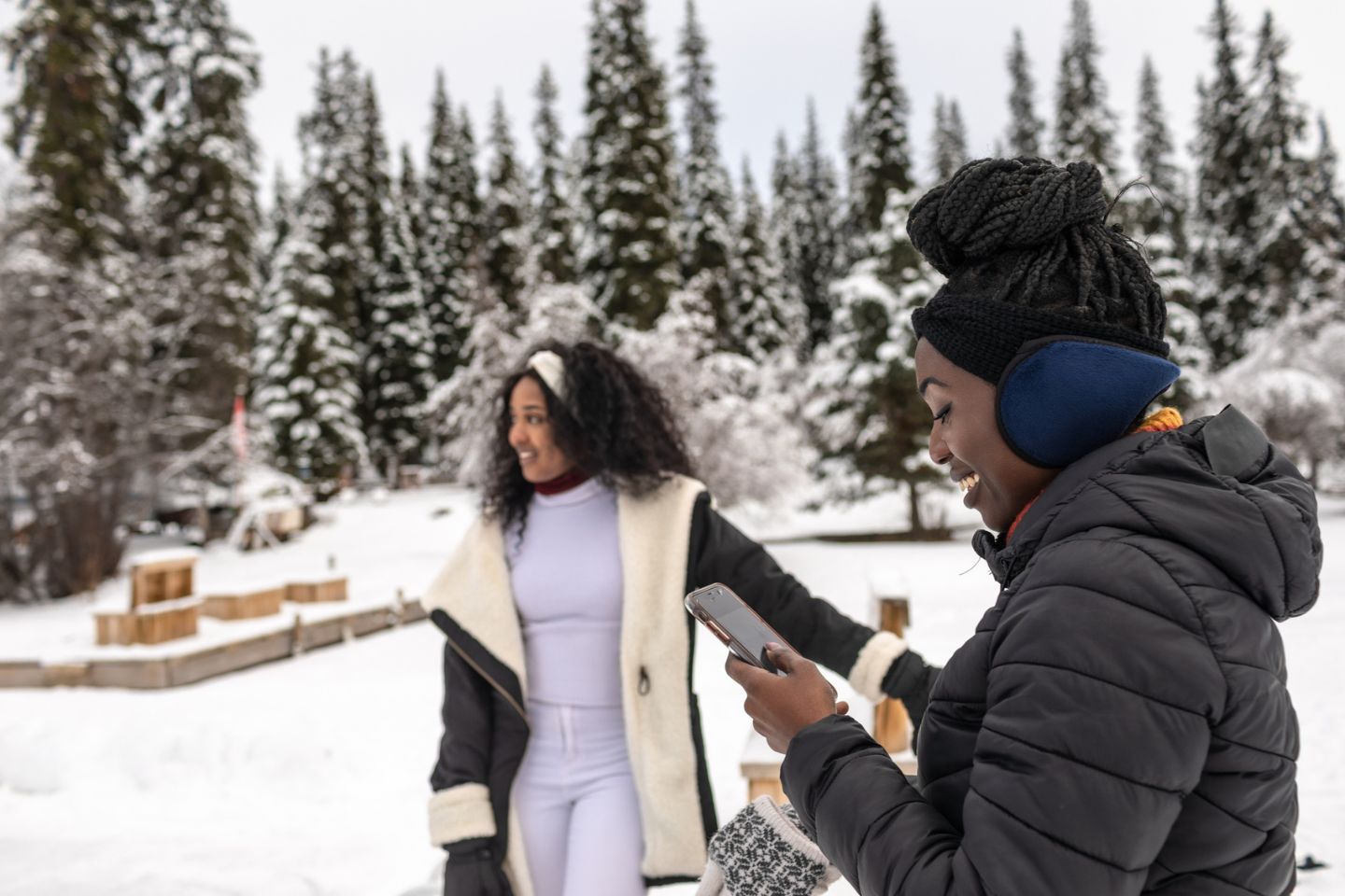 two women outdoors during winter