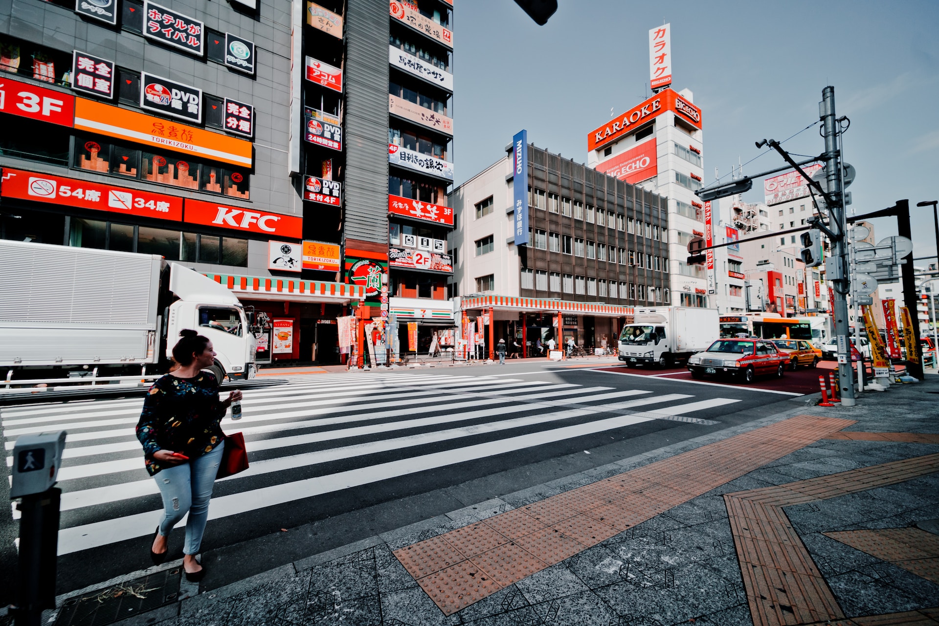 A KFC among other buildings in Japan