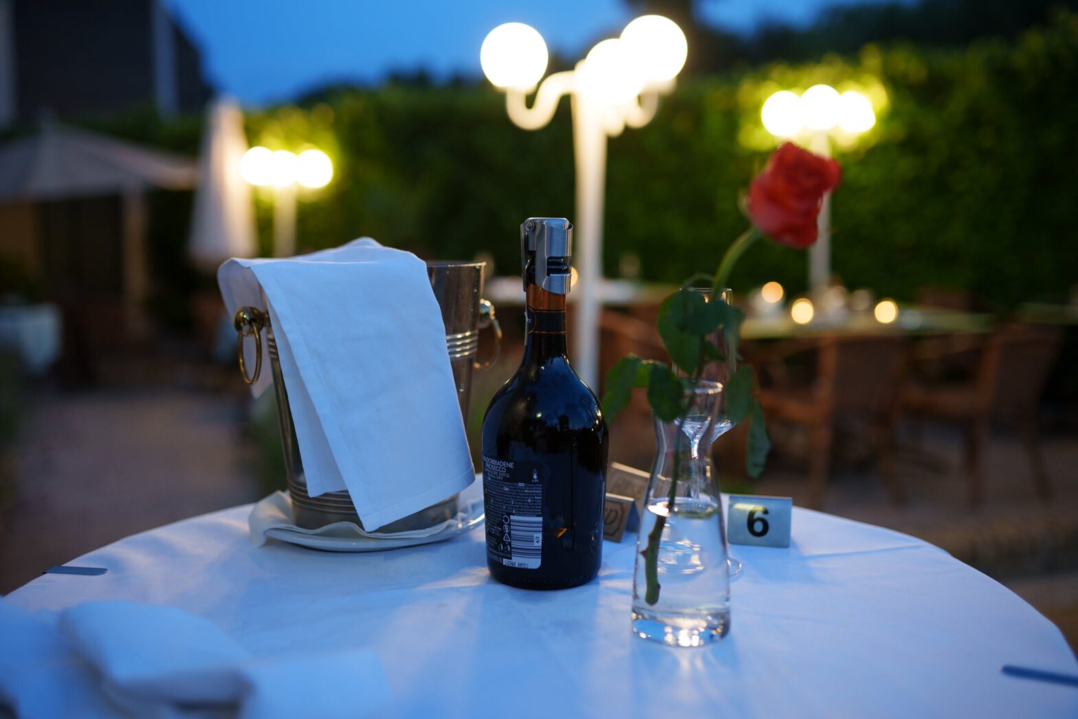 bottle of wine on a romantic dinner table