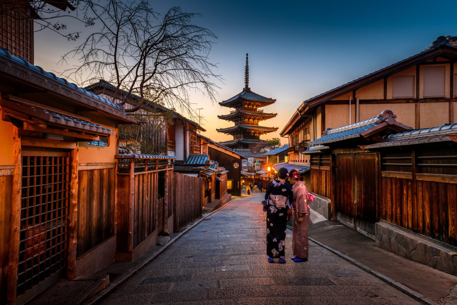 Japan town at sunset