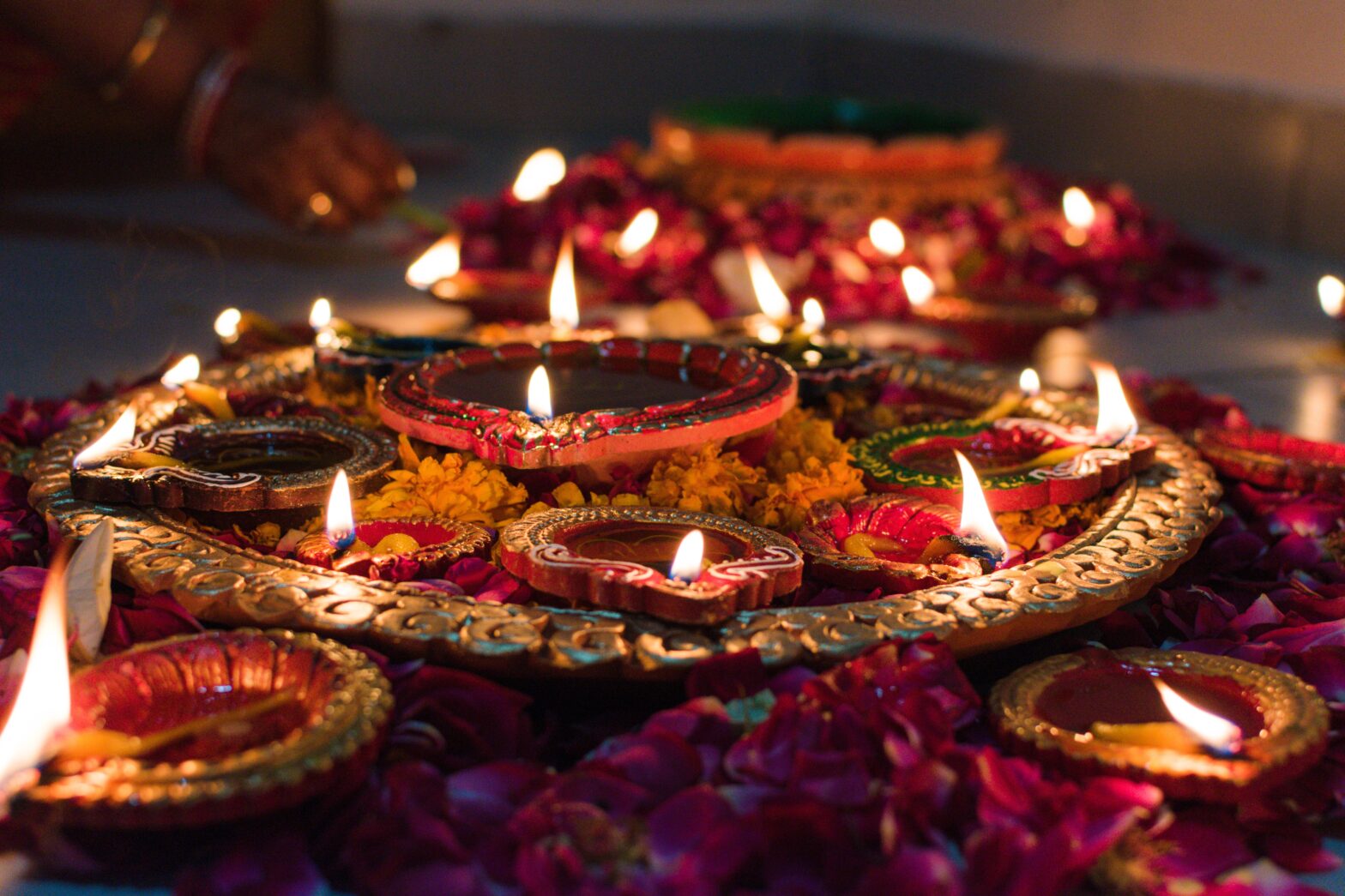 diwali candles lit up