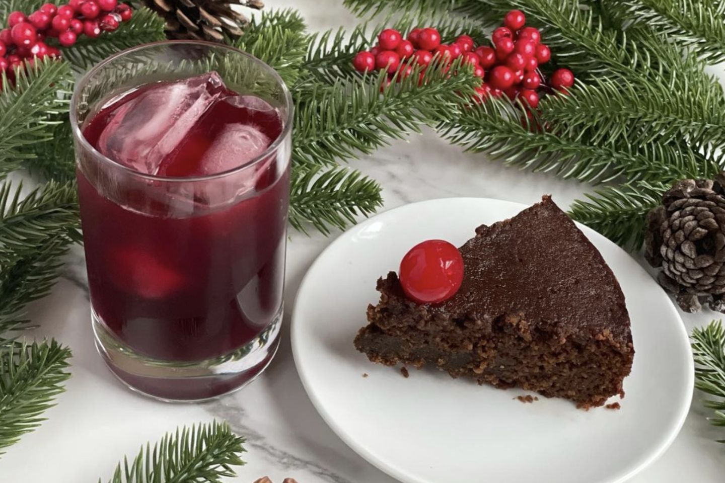 Caribbean Black Cake with holiday decorations