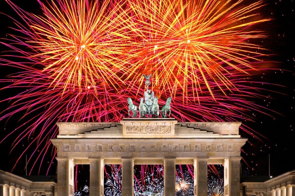 Brandenburg Gate with firework display