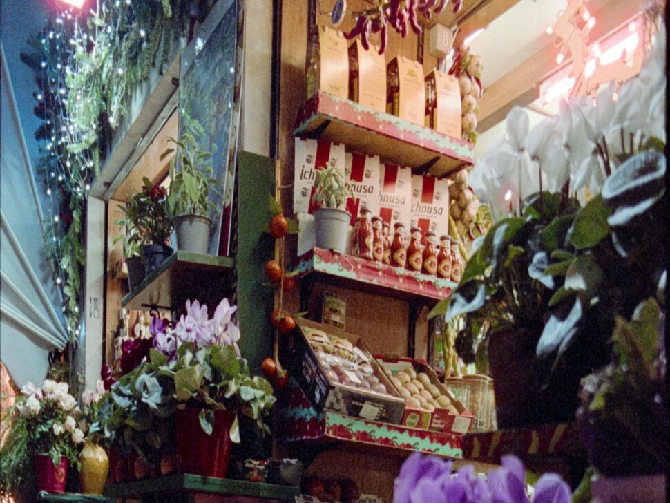 Grocery Market Stall with Christmas Decorations