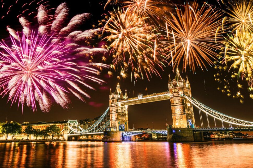 New Year fireworks over the Tower Bridge