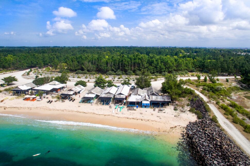 aerial view of Serangan Island shoreline in Bali