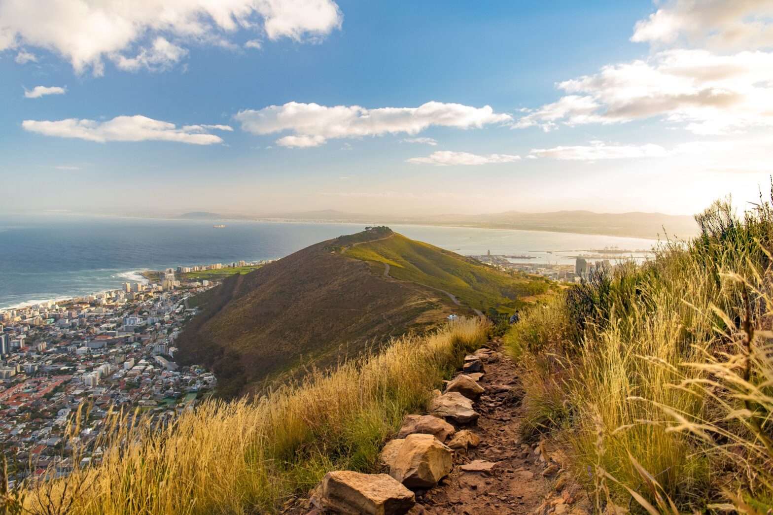 mountainside shot of the city below in Cape Town, South Africa