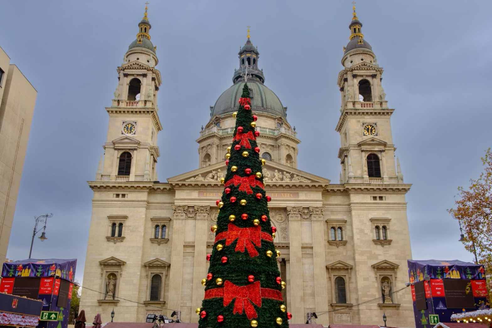 Check out the best Christmas markets in Europe. Pictured: A large Christmas tree in the city center of a European destination