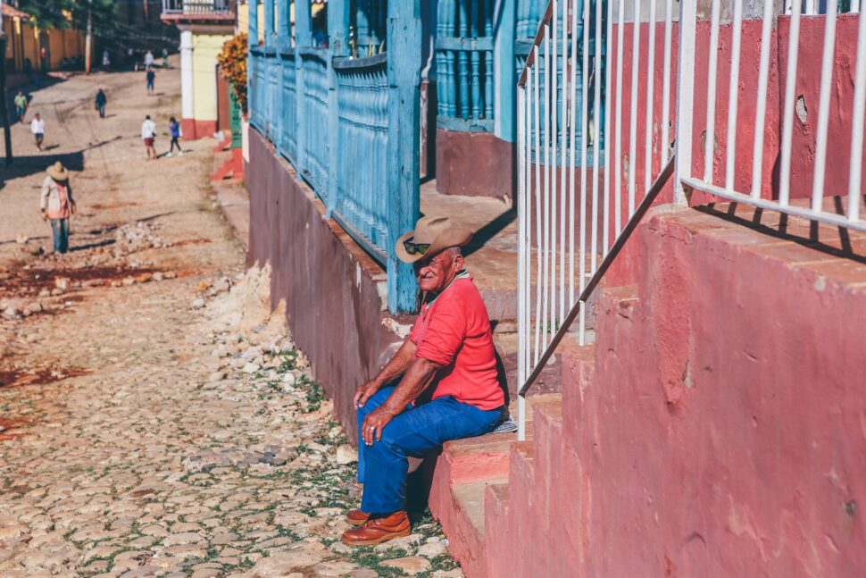 Woman sitting on the stairs