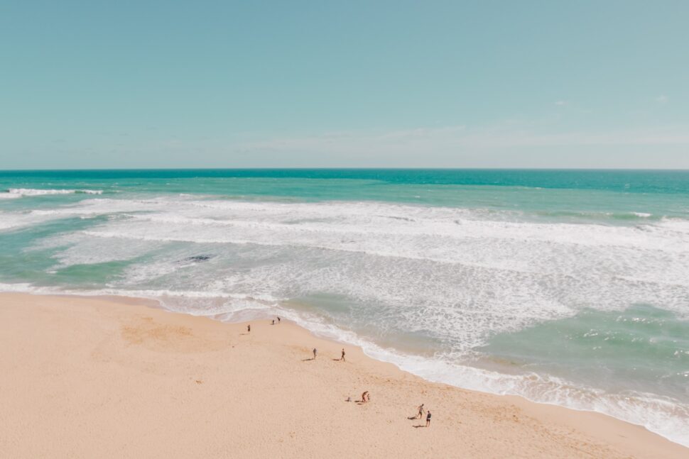 Drone view of sand beach in Aus.

