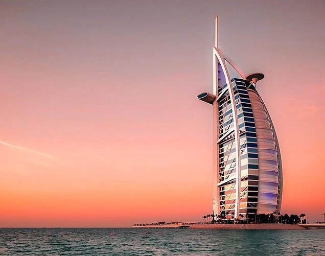 Burj Al Arab hotel during sunset