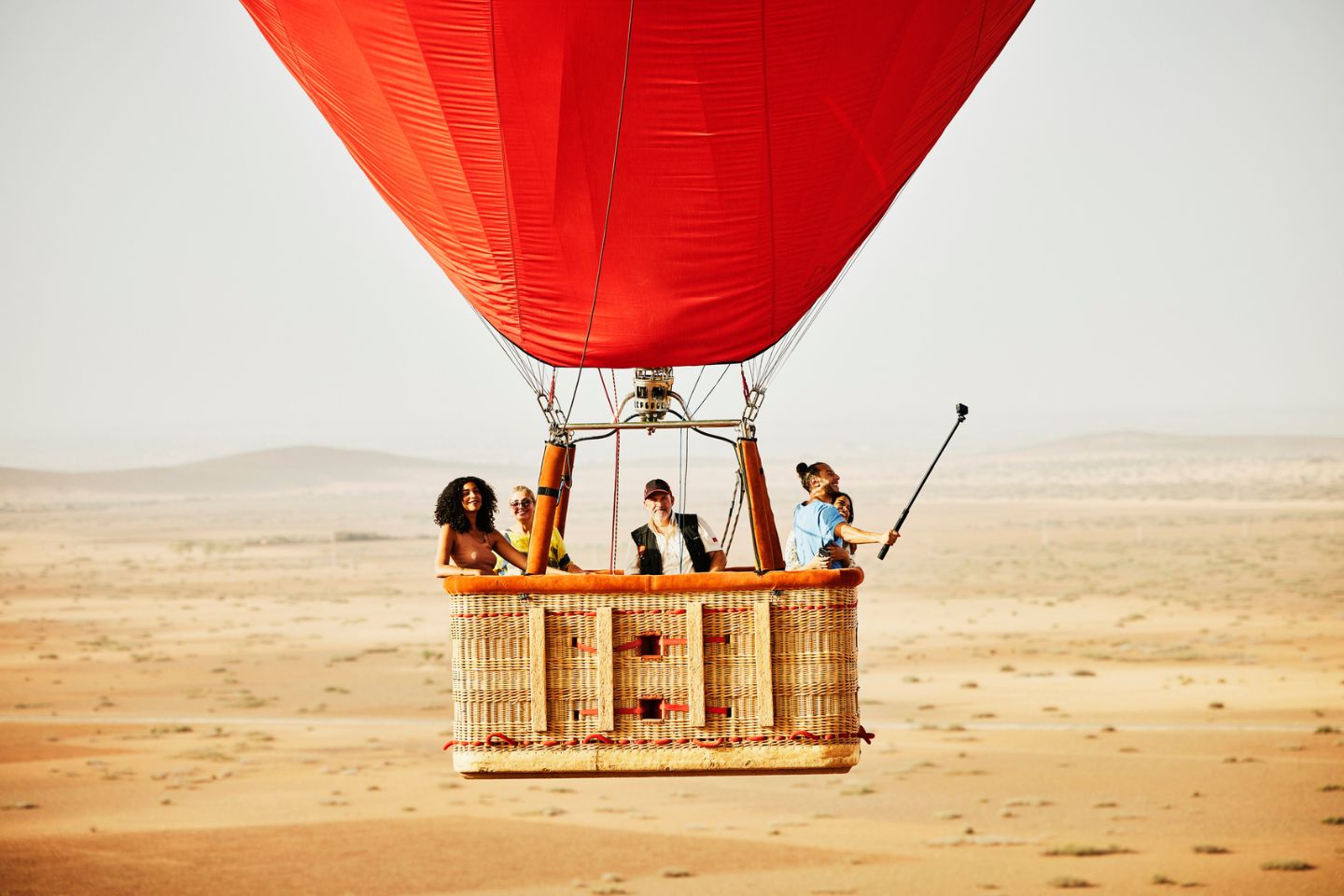 people on hot air balloon ride in Morocco